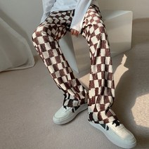 파즈마 벨벳 체크 사각무늬 밴딩 롱 바지 P220013