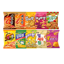 [안녕골목마켓]농심과자10종_새우깡+매운새우깡+고구마깡+감자깡+바나나킥+꿀꽈배기+오징어집+양파링+알새우칩+벌집핏자, 봉지과자10가지세트, 농심과자10종세트