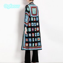 Ogfaour 봄가을 보헤미안 바캉스 에스닉 프린트 빈티지 롱 기질 자카드 펀칭 긴팔 숄 카디건 A23030913