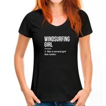 서핑 바디 보드 신제품 Windsurfing Girl 라운드넥 반팔 티셔츠 여성용 재미 있는 윈드서핑 보드 코튼 상, 15 Women black_01 XXS
