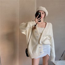 브이넥니트가디건 초 가을 클래식 키치한 와이드 루즈핏 스웨터 코트 여성 3620132418
