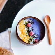 오트밀 씨리얼 용도 천연 예쁜 아침 보울 야자수코코넛 디저트 아사이보울 코코넛, 브라운 코코넛쉘볼13.5-14.5cm+스푼