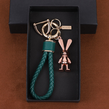 귀여운 토끼 핑크골드 레빗 자동차키링 열쇠고리, 다크그린, 1개