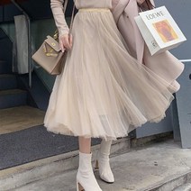 이중레이스 허리밴드 플레어 롱샤스커트
