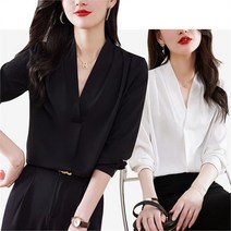 [플레이스31] 여성 정장 브이넥 오피스룩 블라우스 쉬폰 하객