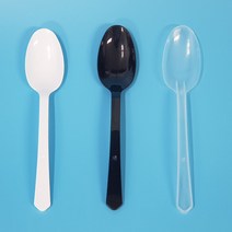 밥 숟가락 (100개) 17.5cm / 수저 스푼 일회용 플라스틱 벌크 개별 낱개 포장 배달 캠핑 테이크아웃 용기 반투명 백색 블랙, 백색(100개)(개별포장)