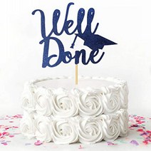 Starsgarden Well Done Graduation Cake Topper - Blue Glitter Class of 2020 Congrats Grad Photo Prop, 1