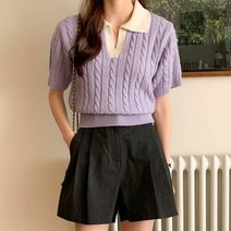 미라클세븐 [M7] 여자 배색티 엷은 그린 피셔맨 니트