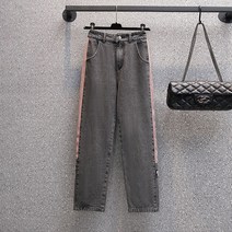 9부 와이드 슬랙스 여학생 코디 일찍이 가을옷 배 형 몸매 뚱뚱함 M데님팬츠 드롭 드레이프 캐쥬얼 3163484953, 블랙 4XL