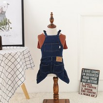 애견올인원 강아지점프슈트 최신 패션 개 스트레치 청바지 점프 슈트 강아지 프렌치 불독 두 다리가 있는, 02 Dark Blue_06 XXL