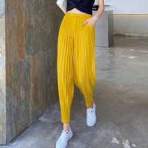 weihan여름 루즈핏 플리츠 밴딩 조거 팬츠 스판 주름 와이드팬츠 쿨링 항아리 배기팬츠