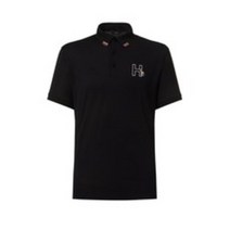 21SS [ESSENTIAL]블랙 솔리드 PQ조직 반팔 카라 티셔츠 HUTS1B301BK