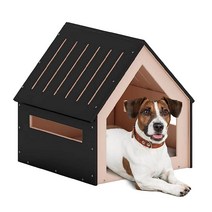 POLIPETS 반려동물을 위한 큰 집 인테리어를 나무 강아지용 쿠션이 있는 저항성 목재 미니멀리스트 우아함 및 저항성 61x63.5x62.2cm(24x25x24.5인치), BLACK