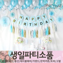 (주)파티해 생일파티 장식용품1 A B - 홈파티세트 가랜드 장식세트, A17_홈파티장식-생일풍선세트(아쿠아블루)