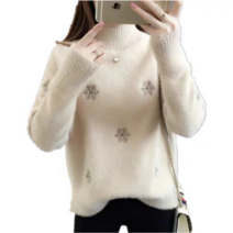 Makone 상표등록 여성 앙고라 니트 눈꽃송이 반하이넥 반폴라 스웨터 겨울 빅사이즈1530