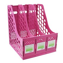 Clobeau Heavy Duty Four Sections File Rack Paper Magazine Holder Home Office Desk Book Sorter Storag, 1, Pink