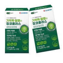 코오롱 제 약 징코플러스 은행잎추출물 혈액순환 뇌 에좋은 기억력 영양제 혈행 개선 도움 두뇌 손발 다리 메디 빌로바 부모님 감퇴 식약청 식약처 청소 여성 남성 건강 기능 인증 추천, 2박스, 30정