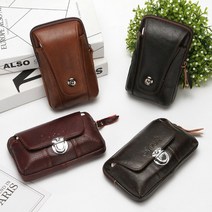 가죽 허리장착 휴대폰파우치 레트로감성 벨트 폰가방, 세로암갈색