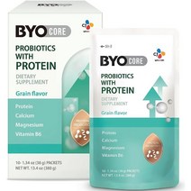 CJ Wellcare Byocore High Protein Probiotics (1.34 oz x 10 팩) - 소화 및 근육 건강.1 억 CFU.마그네슘 칼슘 비타민 B6 단, 10개, 팩