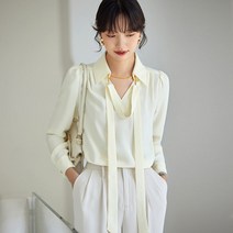 SURBORT 분위기 리본 셔츠 여성 디자인 센스 소중 춘추 부드러운 프렌치 블라우스