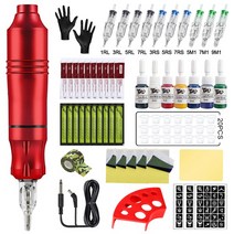 전문 문신 기계 세트 카트리지 바늘 포함 로타르 펜 키트 총 완료, 1세트, 02 red tattoo kit