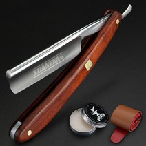 남성용 바버샵 면도칼 면도날 날면도기 면도 나이프 미용 전문가용, 블러드우드 면도기 + 단검 천 + 면도 비누
