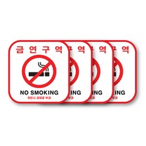 (4개 한세트) 두꺼운 PVC 금연구역 NO SMOKING 흡연금지 구역 금연 스티커 금연구역 표지판, 금연구역 스티커 (4개입)