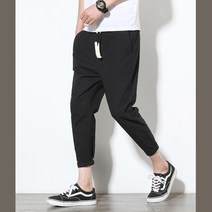 남자 9부 허리밴딩 면바지 슬림핏 조거팬츠 편한착용감 편안함 산책하기