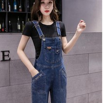 YI MING 여성 롱 데님 청바지 주머니 멜빵바지 예쁜점프수트 슬림 오버롤 팬츠 F316