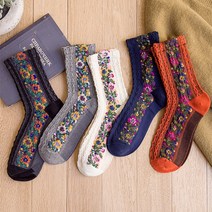 [국내당일배송] 플라워 라인 여성양말 / 여자 꽃자수무늬 중목 장목 유니크 패션 러블리 포인트 프릴 레트로 데일리 삭스