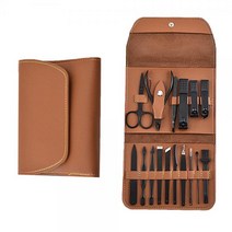 고급 가죽케이스 손톱 발톱깎이 네일 세트, 브라운