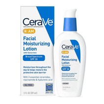 올인원 로션 남자 스킨 CeraVe AM 페이셜 모이스처라이징 SPF 30 자외선 오일 프리 페이스 모이스처라이저 논코메도제닉 3온스, 3 Fl Oz(1팩)