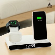 루니스 3in1 무선 충전기 LED 시계 감성 인테리어 아이폰 갤럭시 고속 충전기, 시계 무선충전기(블랙)