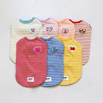 유앤펫 강아지 와펜 스트라이프 나시 티셔츠(M~XL), 로제핑크