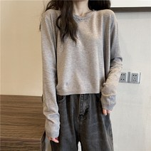 오버클래쓰 여성 긴팔 티셔츠 라운드넥 루즈핏 무지 니트 이너