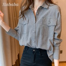 나바바 NB1029 여성 캐주얼 체크 포켓 셔츠