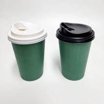 테이크아웃 13온스 종이컵 그린칼라100개+뚜껑100개 세트상품, 13oz그린컵100개+10/13롱타공 화이트100개