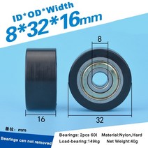 도어롤러 리프팅레일델린 POM 코팅 플랫 타입 롤러 풀리 휠 8x32x16mm 베어링 프로파일 가이드 휠 롤링, 단일옵션