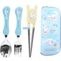 산리오 시나모롤 즐거운 스푼포크 스텐젓가락 모노 지퍼수저케이스 교정용젓가락포함 익스슬림 아동도시락수저, 시나모롤 즐거운 스푼포크 스텐젓가락 모노지퍼수저케이스