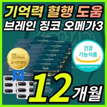 식약처 인증 브레인 징코 rtg 알티지 알디티 정제어유 오메가3 EPA DHA 함유 은행잎 추출물 플라보놀배당체 두뇌 뇌 기억력 저하 감퇴 혈행 건조한 눈 망막 개선 건강 도움, 12개월 / 12개 + 사은품