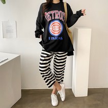 도도해닷컴 여성 밴딩 배기 팬츠 면 줄무늬 데일리 홈웨어