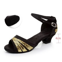 셀럽당 여성 라틴댄스화 걸 어덜트 미드힐 샌들 실내 댄스화 S01837, 250, 블랙/금색