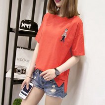 이노뱅크 여성 PIERROT 삐에로 자수 스판 반팔티셔츠 반팔 티셔츠