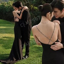 이브닝드레스 셀프웨딩블랙드레스 슬림 블랙 브라이덜샤워 2부드레스 대여 피로연 파티 연말룩 스몰웨딩 유색드레스