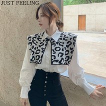 JUST FEEL!NG 긴팔 호피 케이프 블라우스 긴팔 봄 셔츠 여성 캐주얼 패션 데일리룩 남방