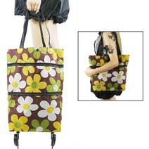 휴대용 장바구니 접이식 캐리어 쇼퍼백 쇼핑카트 2단 확장 시장 마트 가방, 보라꽃