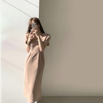[레티고] 브이넥 허리라인 심플 롱 원피스