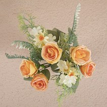 인테리어 조화 핑크뮬리 미스모네 스위트피 품질 실크 DIY 데이지 작은 장미 인공 꽃 신부 꽃다발 크리스마, 02 주황색
