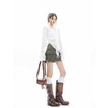 블라우스 APEA 프릴 블라우스 발레 소녀풍 플레어 소매 스트랩 순욕 매쉬 브이넥 선탑