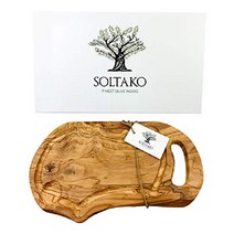 SOLTAKO 올리브 나무 수제 도마 서빙 보드 원목 우드 트레이 피자 빵 플레이트, 1, 35-38 센티미터